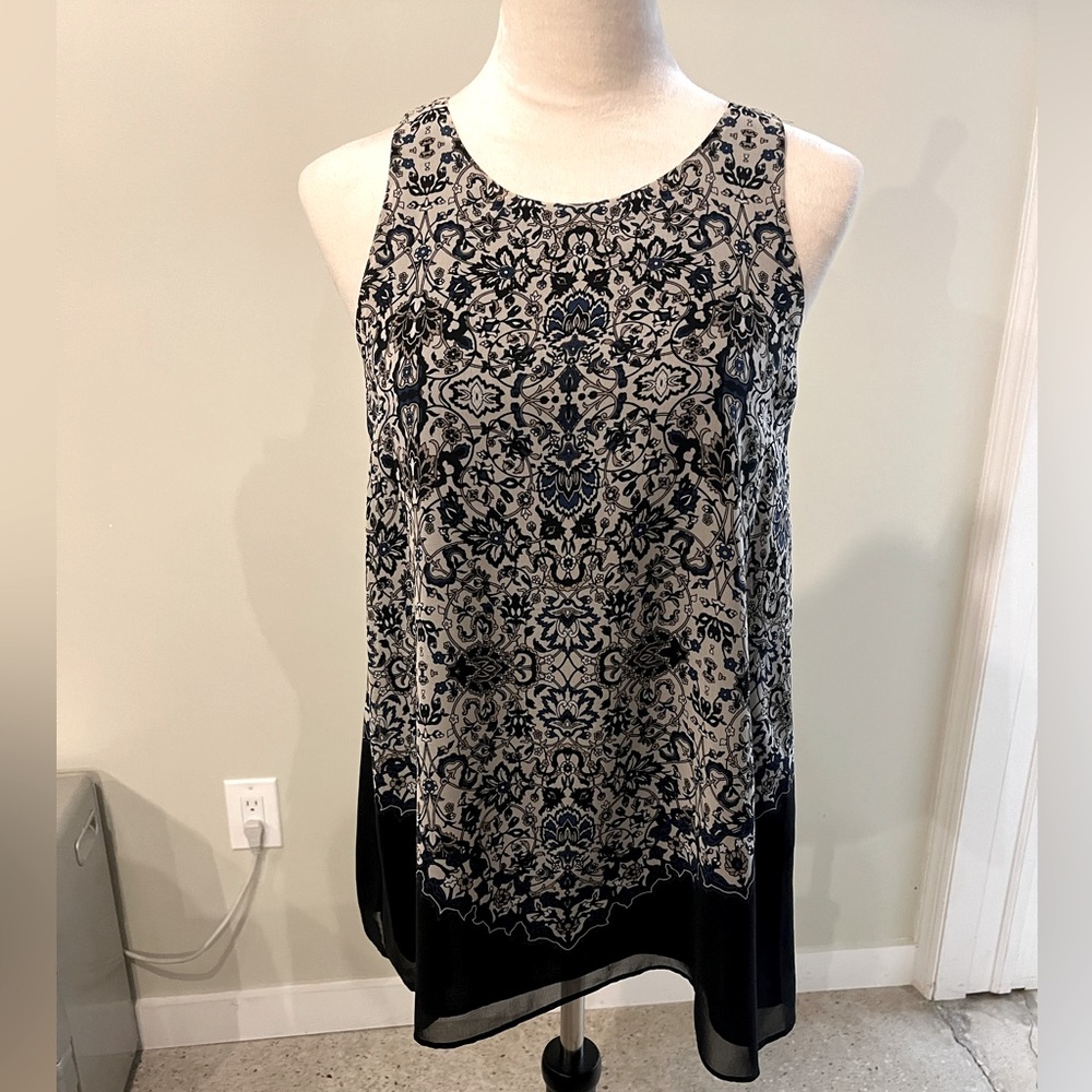Max Studio Elegant Black and Gray Pattern Tunic Top Size Small